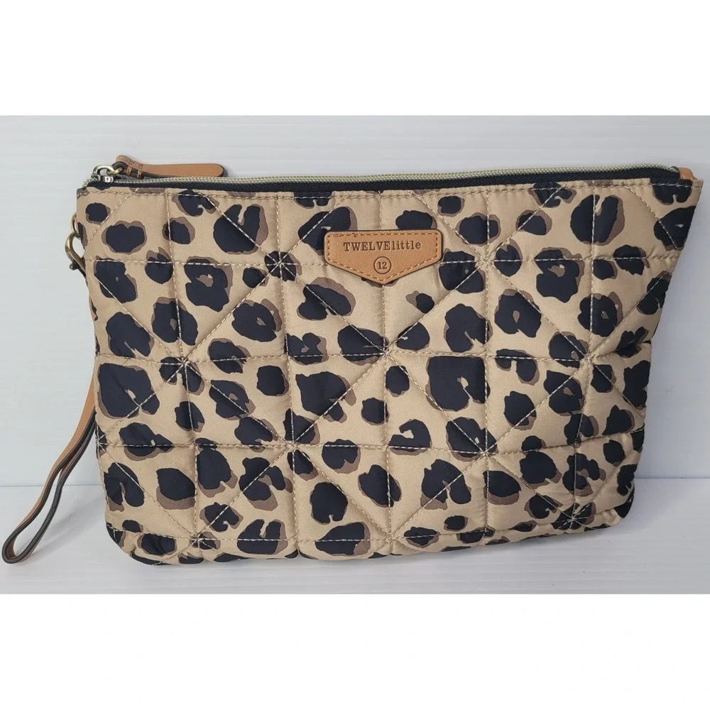 TWELVElittle Beige Leopard Animal Print Makeup Baby Wipe‎ Wristlet Bag 11 x8